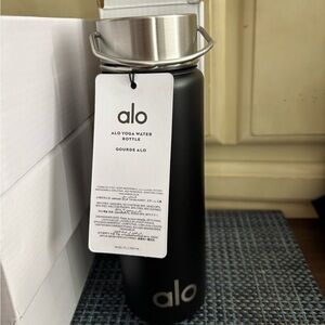 ALO Yoga Matte Black Stainless Steel Water Bottle with Silver Lid!